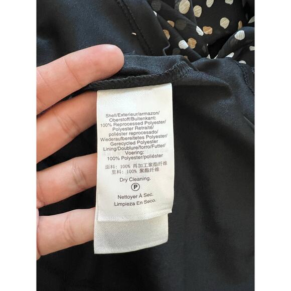 NEW DKNY Chiffon Midi Dress Hi-Low Flutter sleeve Black Polka dot - Picture 4 of 8